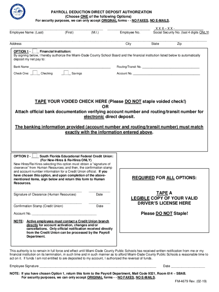 Miami Dade County Direct Deposit  Form