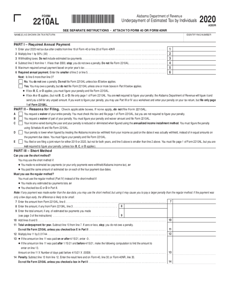  Form 2210AL Estimated Tax Penalties for Individuals 2020