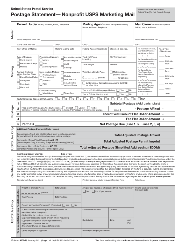 United States Postal Service Postage Statement Nonprofit  Form