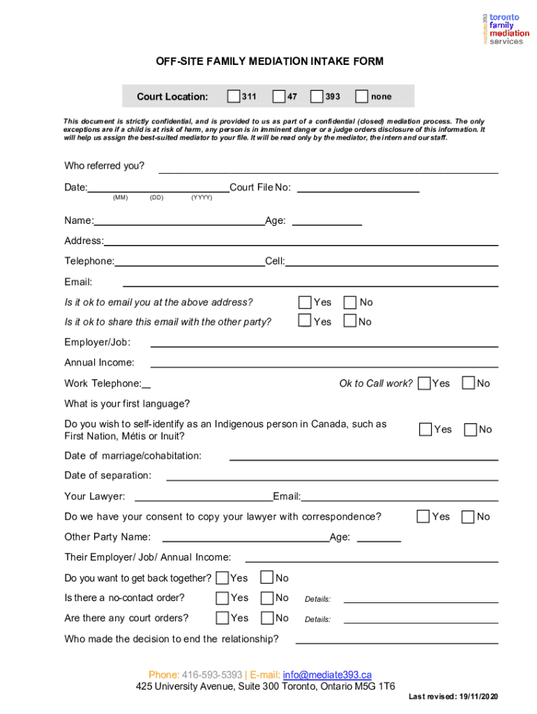 Off SITE FAMILY MEDIATION INTAKE FORM