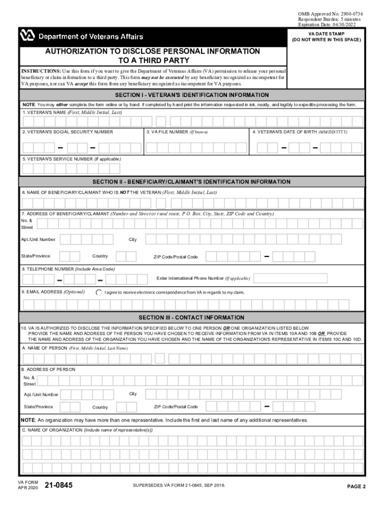 About VA Form 21 0845 Veterans Affairs