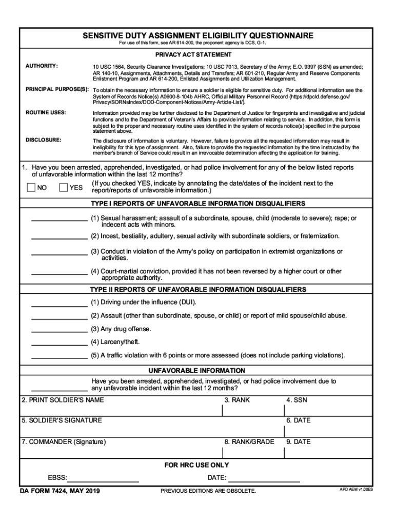 Da Form 7424 Fill Out And Sign Printable Pdf Template