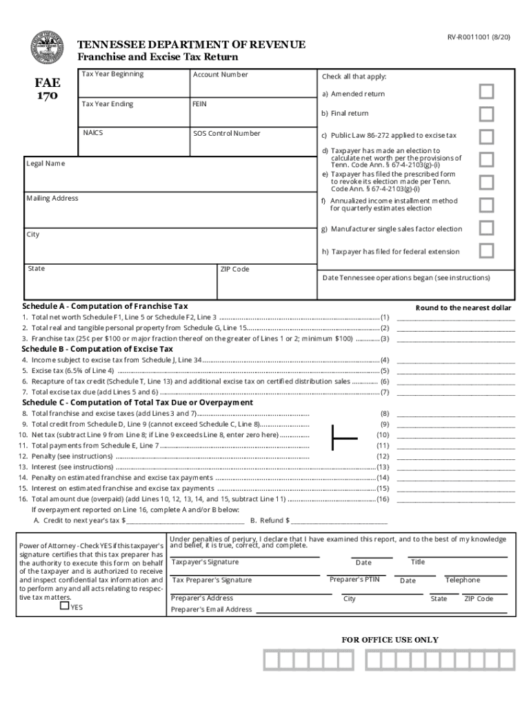  Franchise &amp;amp;amp; Excise Tax Forms Tennessee 2020-2024