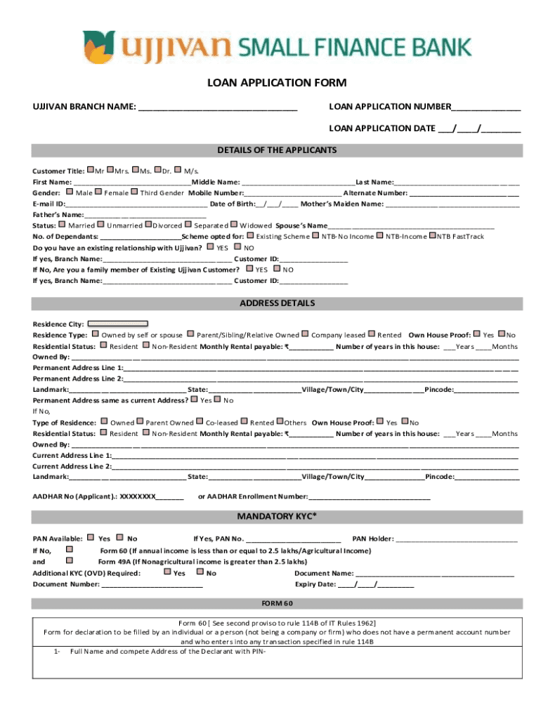 Ujjivan Loan Application Form