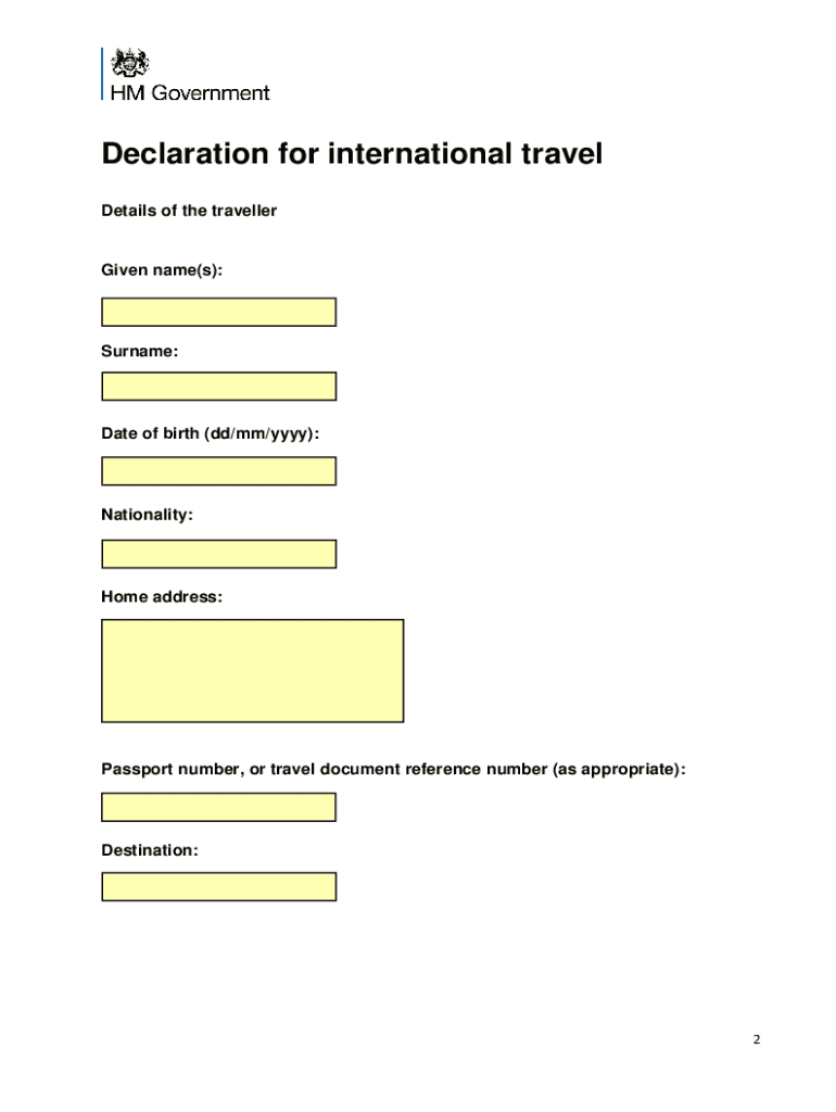 Declaration Form for International Travel Online