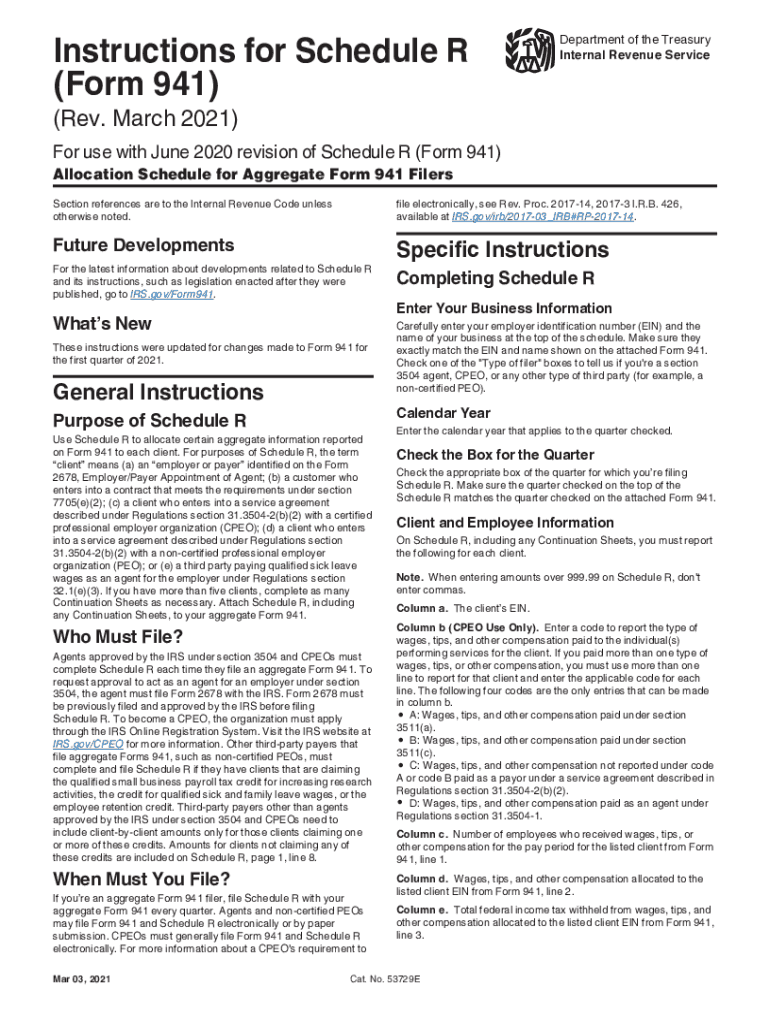 Schedule R Form 941 Allocation Schedule for Aggregate Form