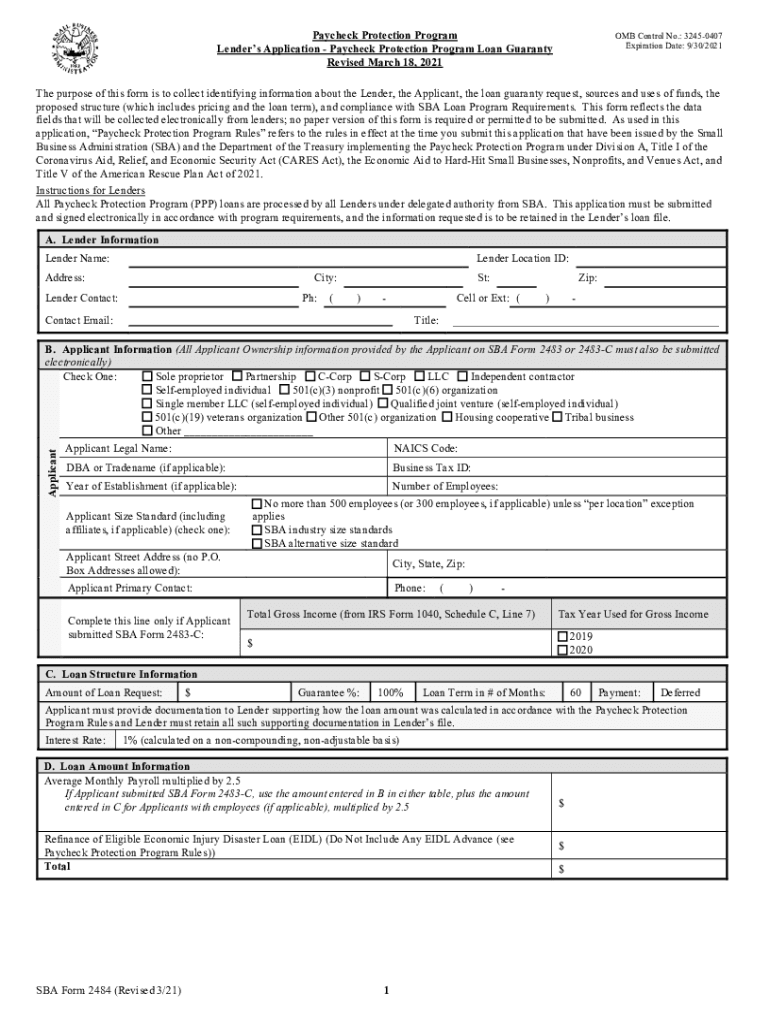 Lenders Application Paycheck Protection Program Loan Form