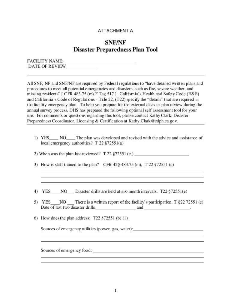 Snf Nf Disaster Preparedness Tool Fill Online, Printable  Form