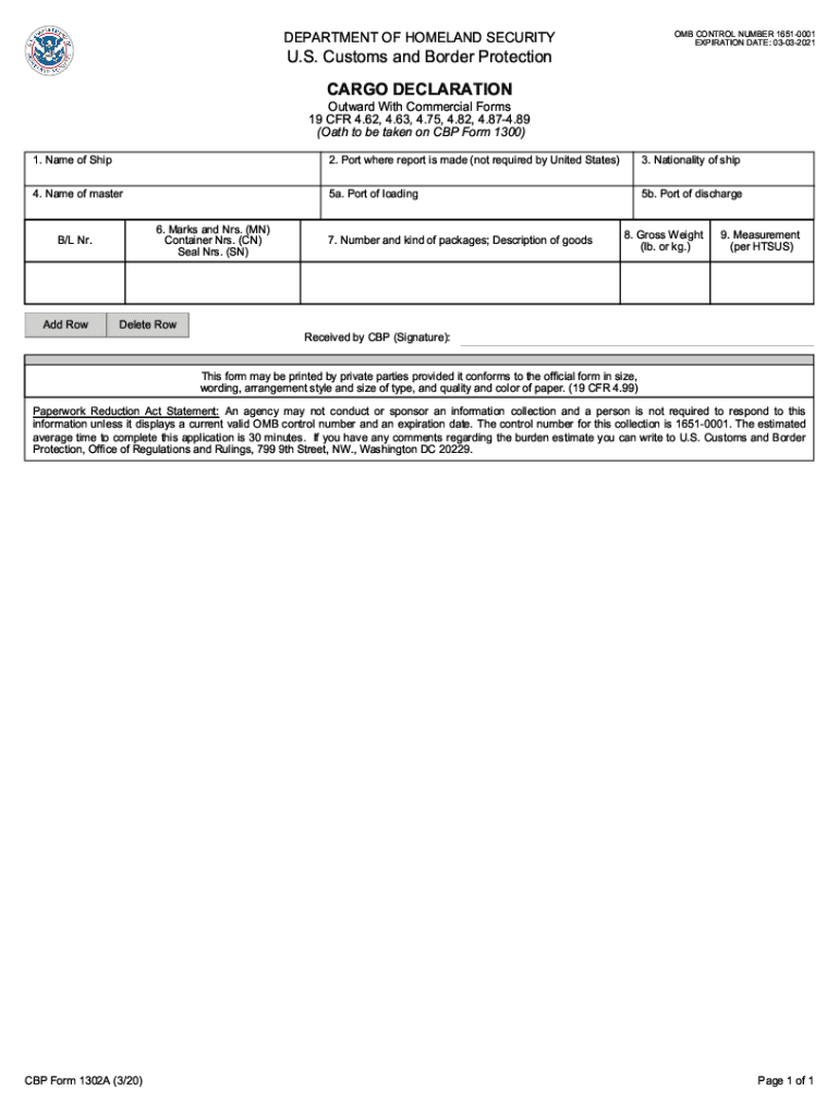 CBP Form 1302A0 PDF