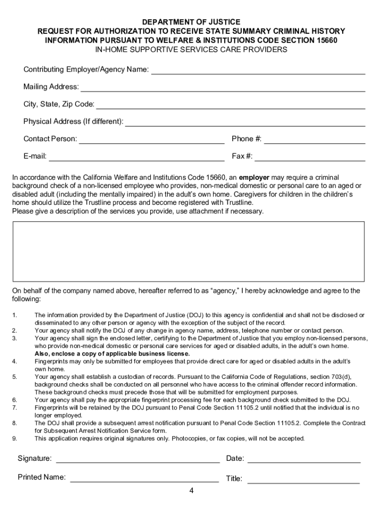 CALIFORNIA DEPARTMENT of JUSTICE Application for a  Form
