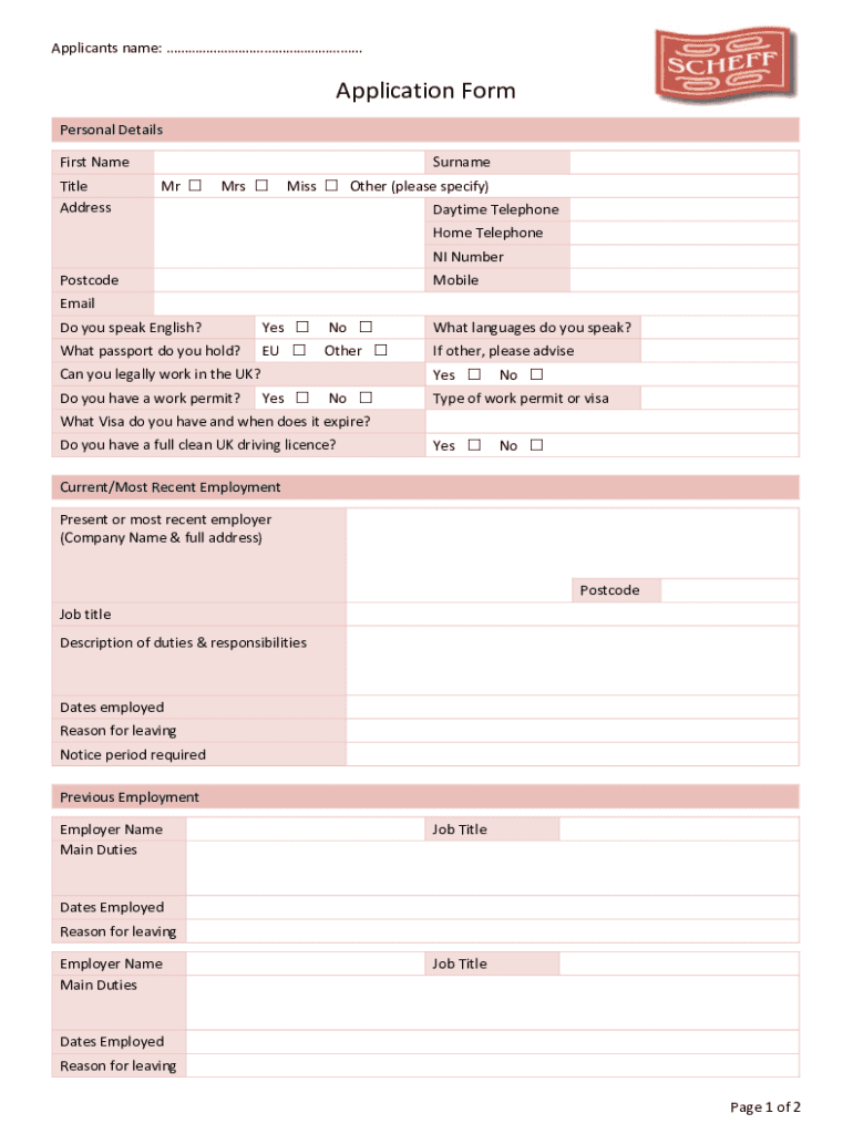 Scheff Foods  Form