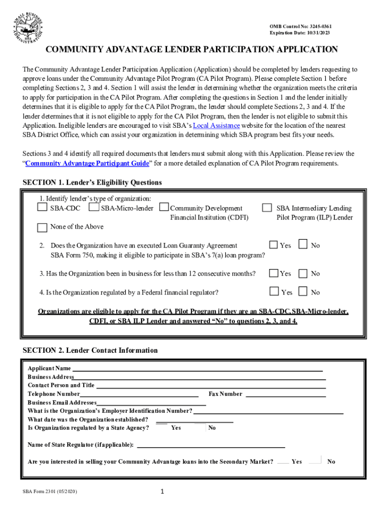 Community Advantage Lender Participation Application Loan Application  Form