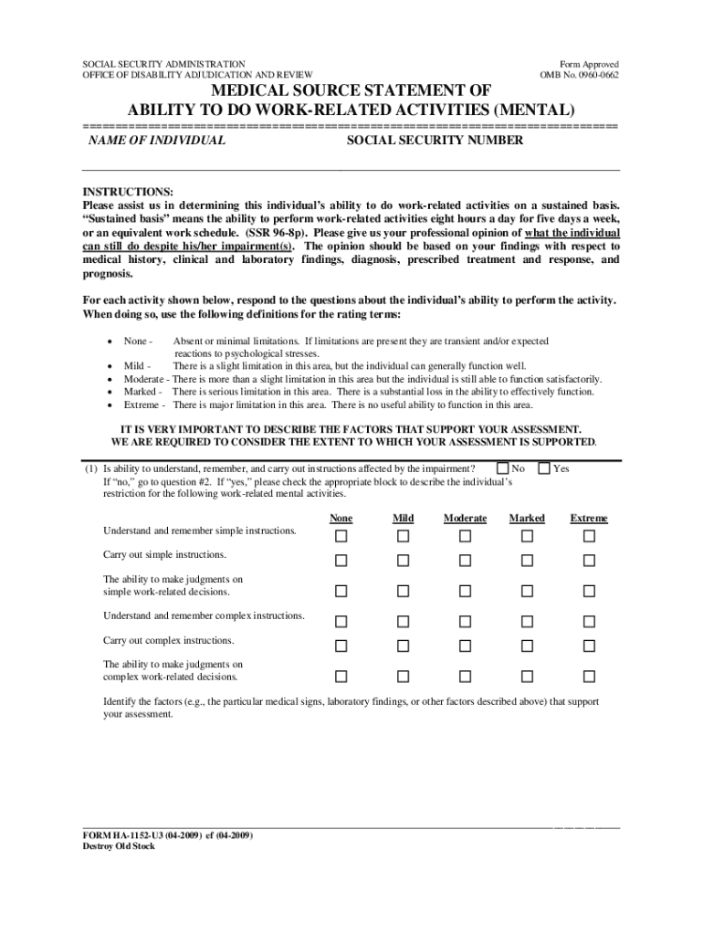 MEDICAL SOURCE STATEMENT of ABILITY Reginfo Gov  Form