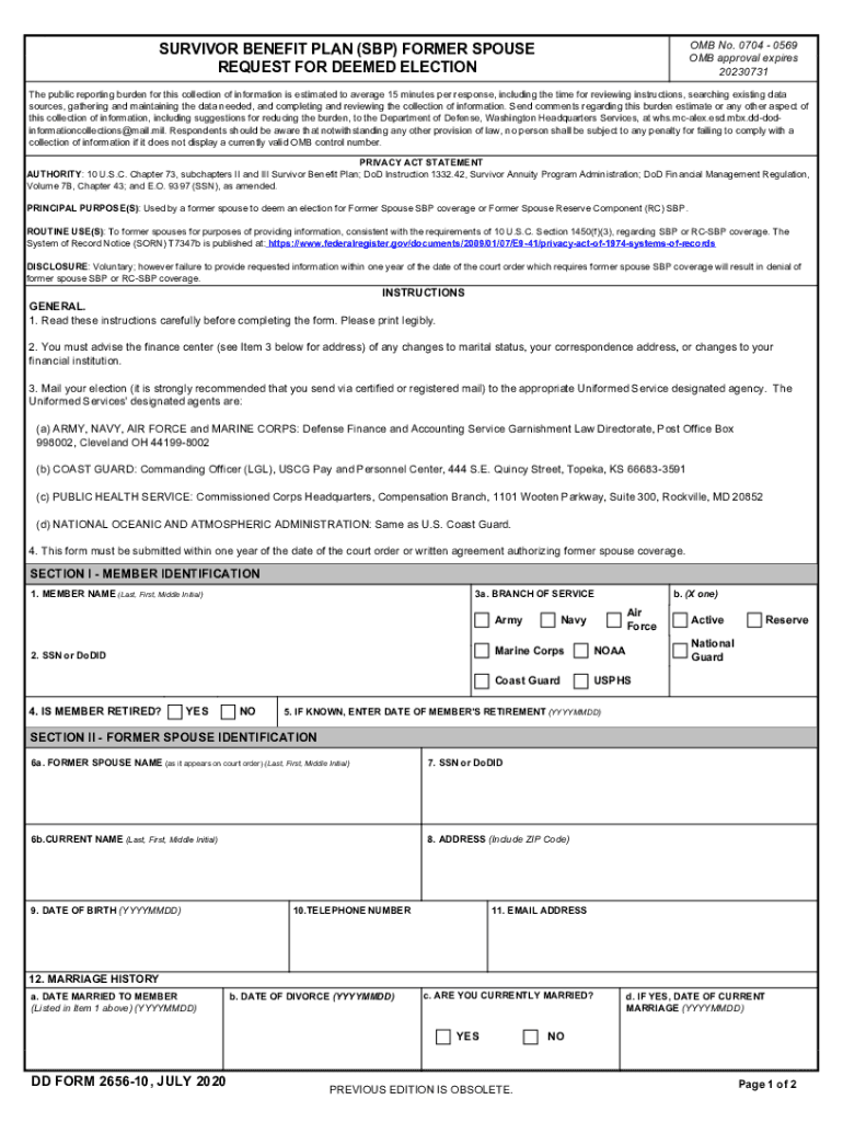 Dd 265 10 SURVIVOR BENEFIT PLAN SBP FORMER SPOUSE ?REQUEST for DEEMED ELECTION