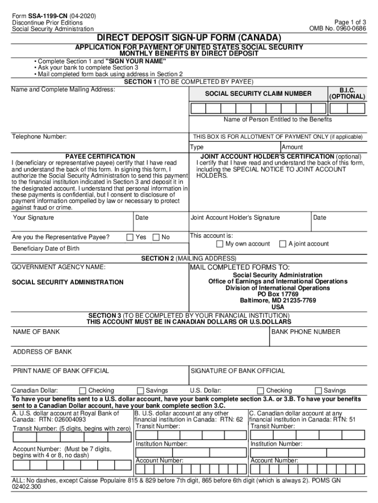 DIRECT DEPOSIT SIGN UP FORM Canada SSA Gov