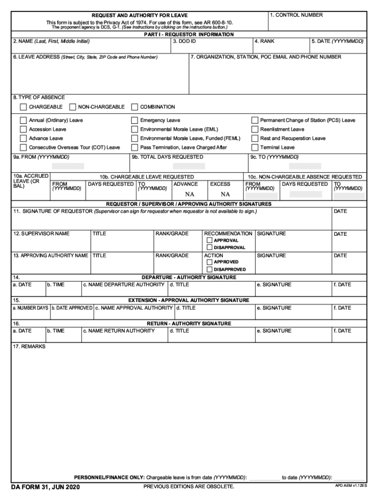  DA 31 Form 2020-2022