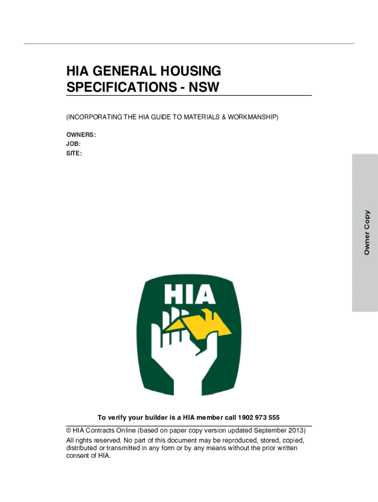Hia Building Specification PDF  Form