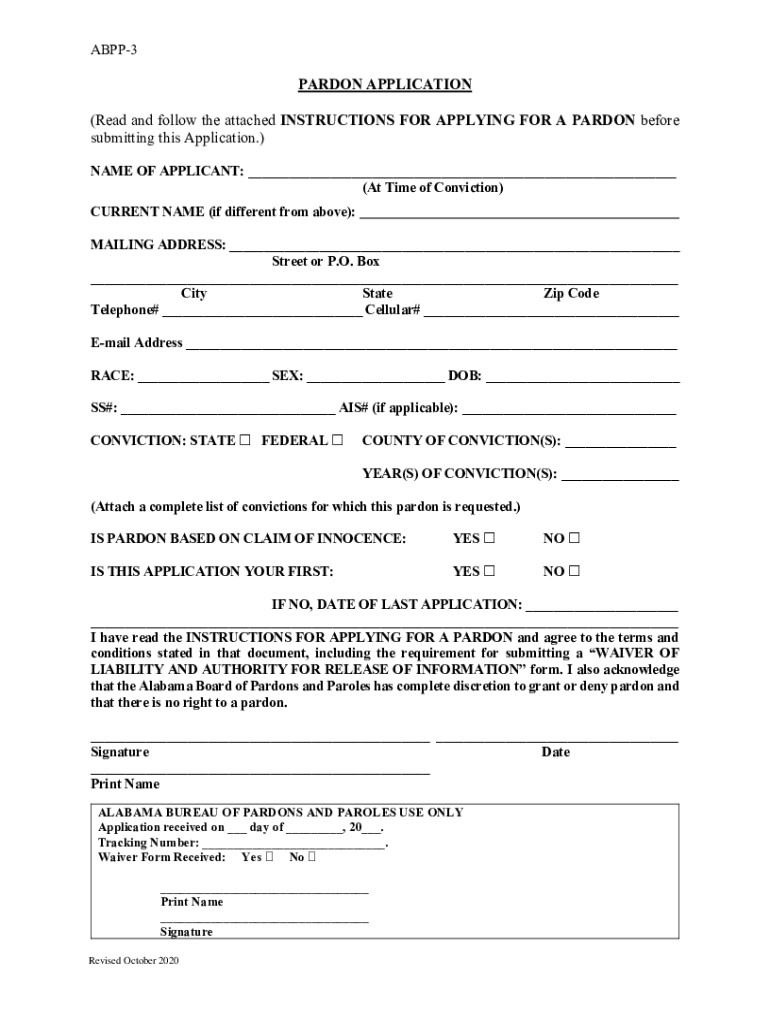  ABPP 3 Pardon Application Form Alabama Board of Pardons 2020-2024