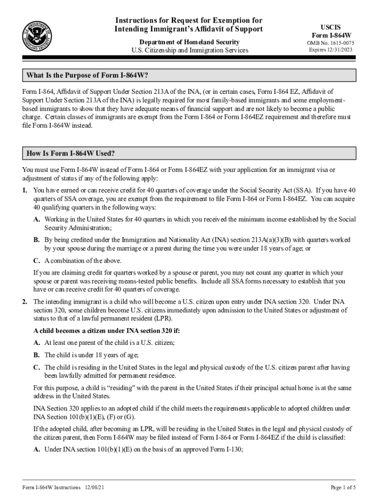 Instructions I 864w  Form