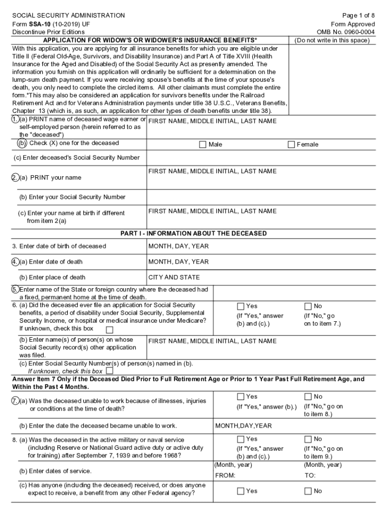 If You Are the SurvivorSSA Social Security Administration  Form