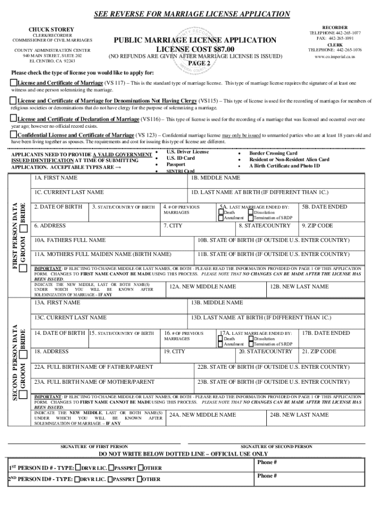  Imperial County CA Marriage Certificate Application 2020-2024