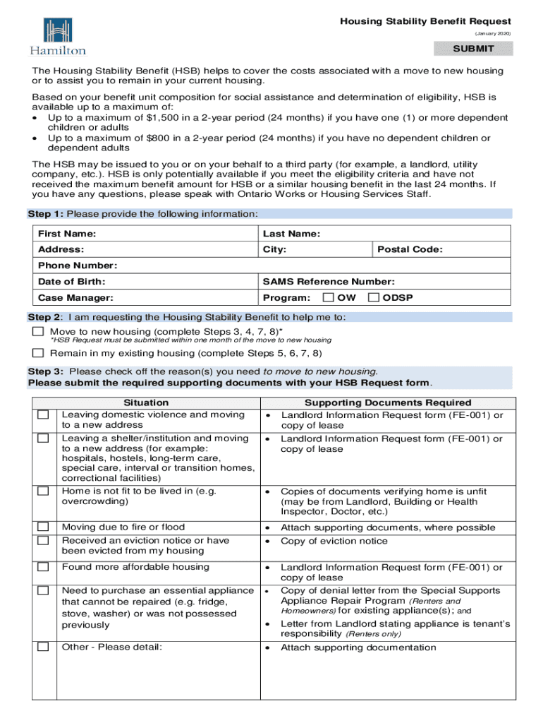 Housing Stability Benefit Request Form PB 099