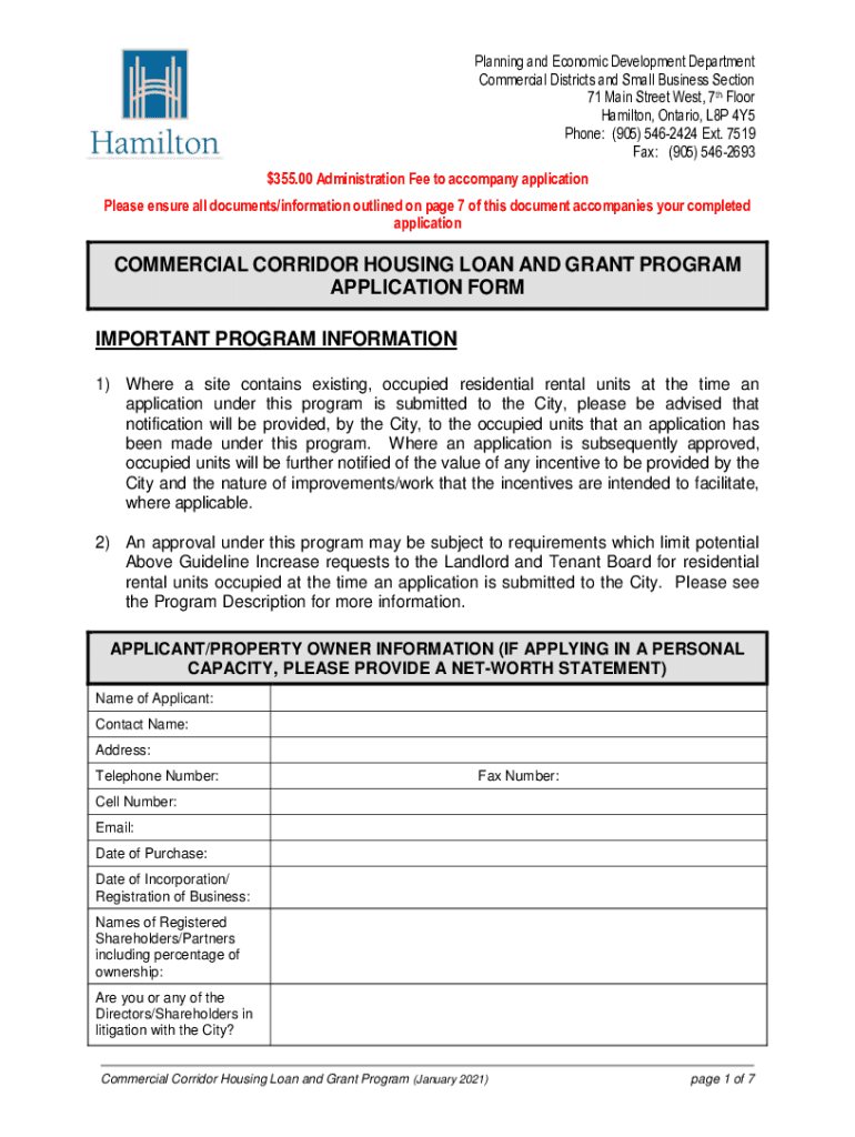 COMMERCIAL CORRIDOR HOUSING LOAN and Invest in Hamilton  Form