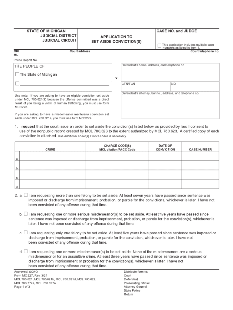 MC 227, Application to Set Aside Convictions  Form