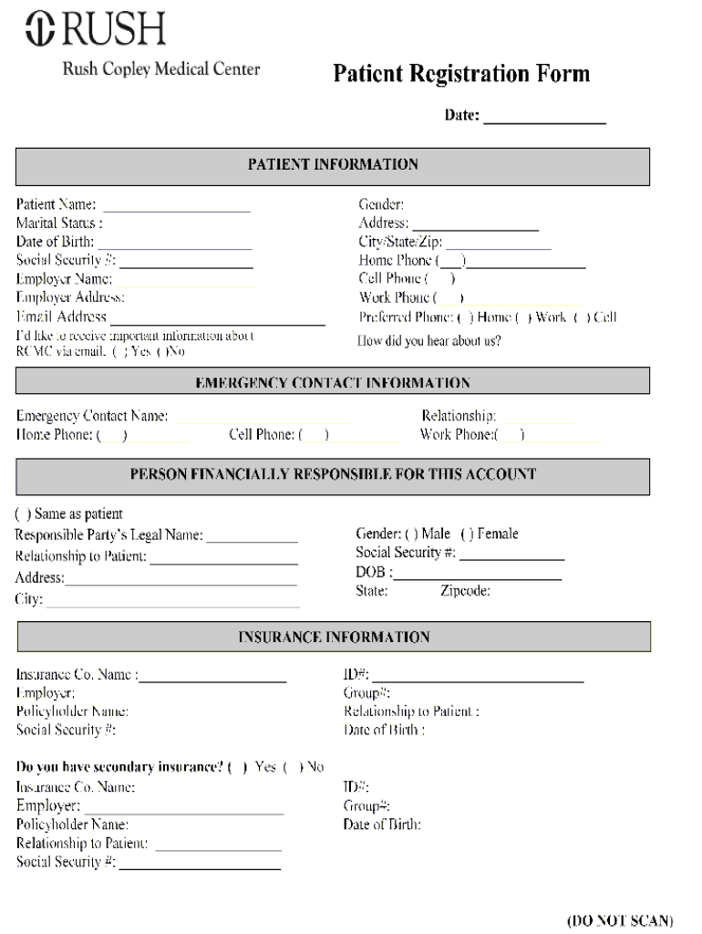 Rush Copley Medical Center Patient Registration Form