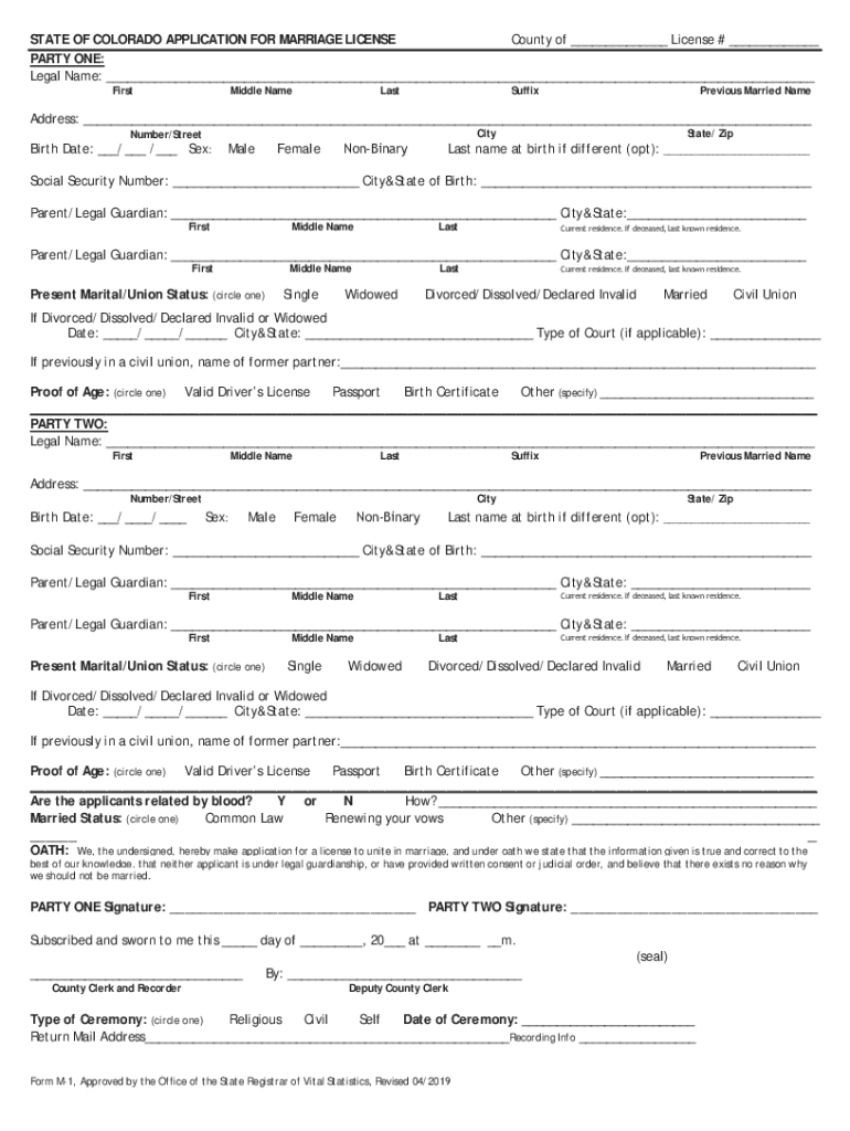  Colorado Application Marriage 2019-2024