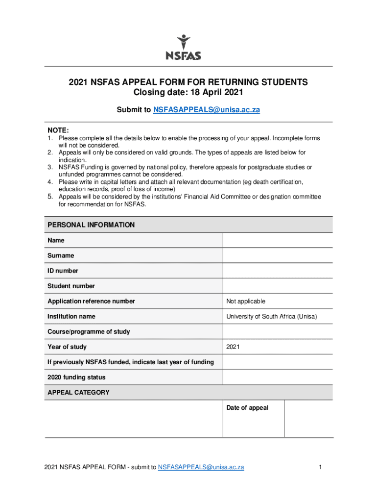 Nsfas Appeal  Form