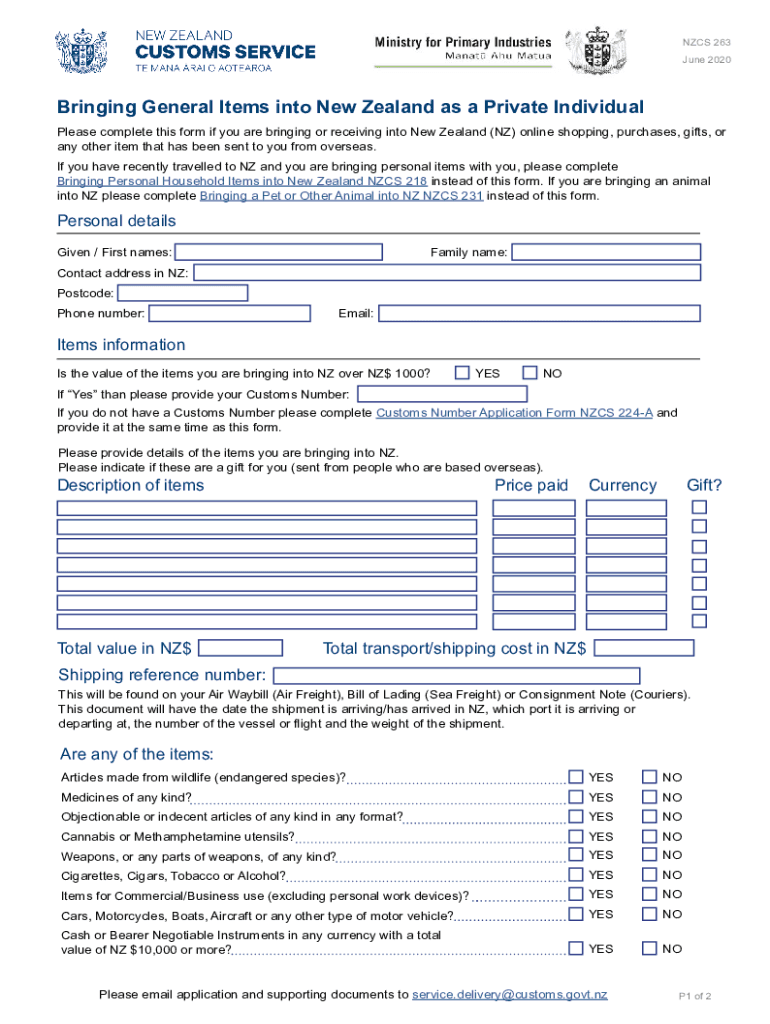 Nzcs 263  Form