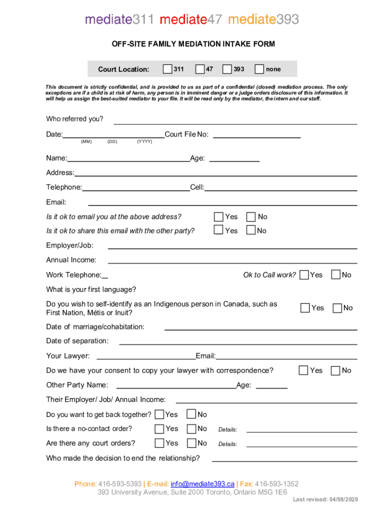  OFFSITE FAMILY MEDIATION INTAKE FORM Court Locatio 2020-2024