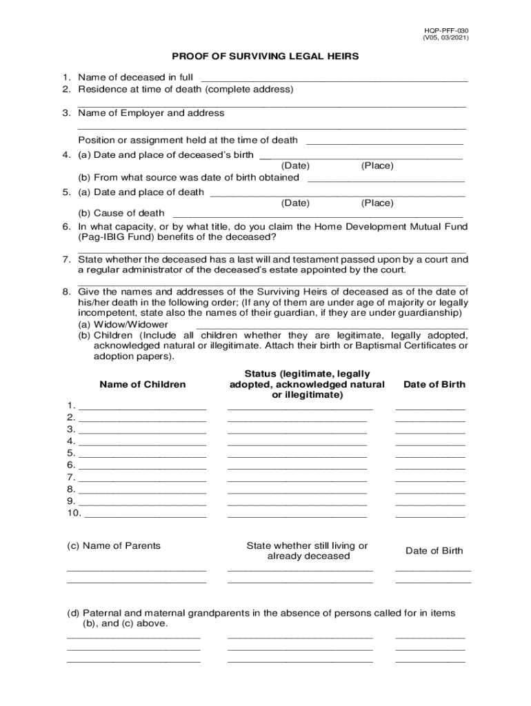 Proof of Surviving Legal Heirs Sample with Fill Up  Form