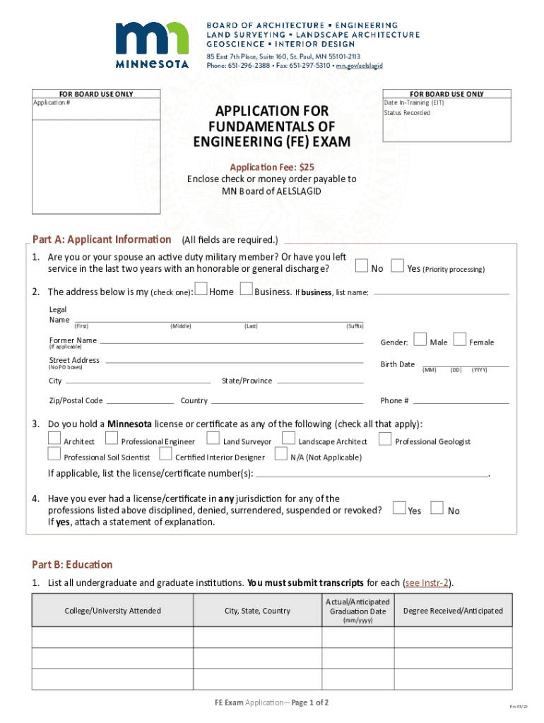  Application for Fundamentals of Engineering FE Exam 2020-2024