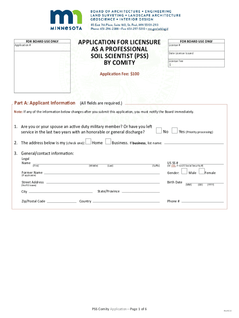 Application for Professional Soil Scientist PSS Licensure by Comity  Form