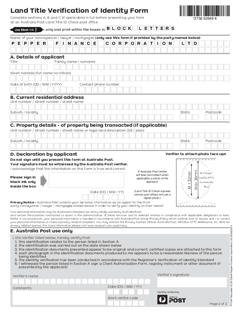 Land Title Verification of Identity Form Macquarie
