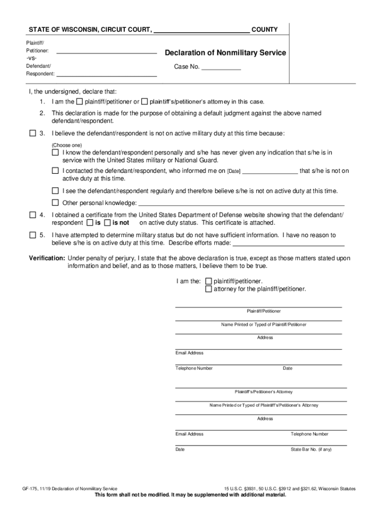 Get and Sign PDF GF 175 STATE of WISCONSIN, CIRCUIT COURT, 2019-2022 Form