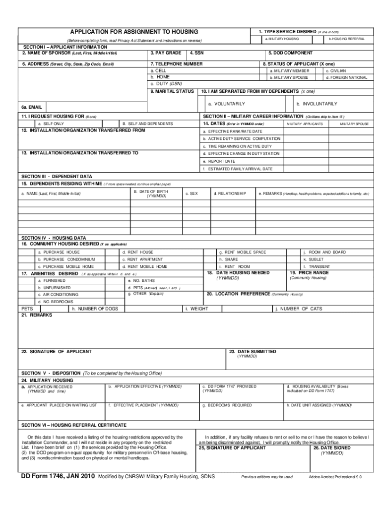  Fillable Dd Form 1746 Application for Assignment to 2010-2024