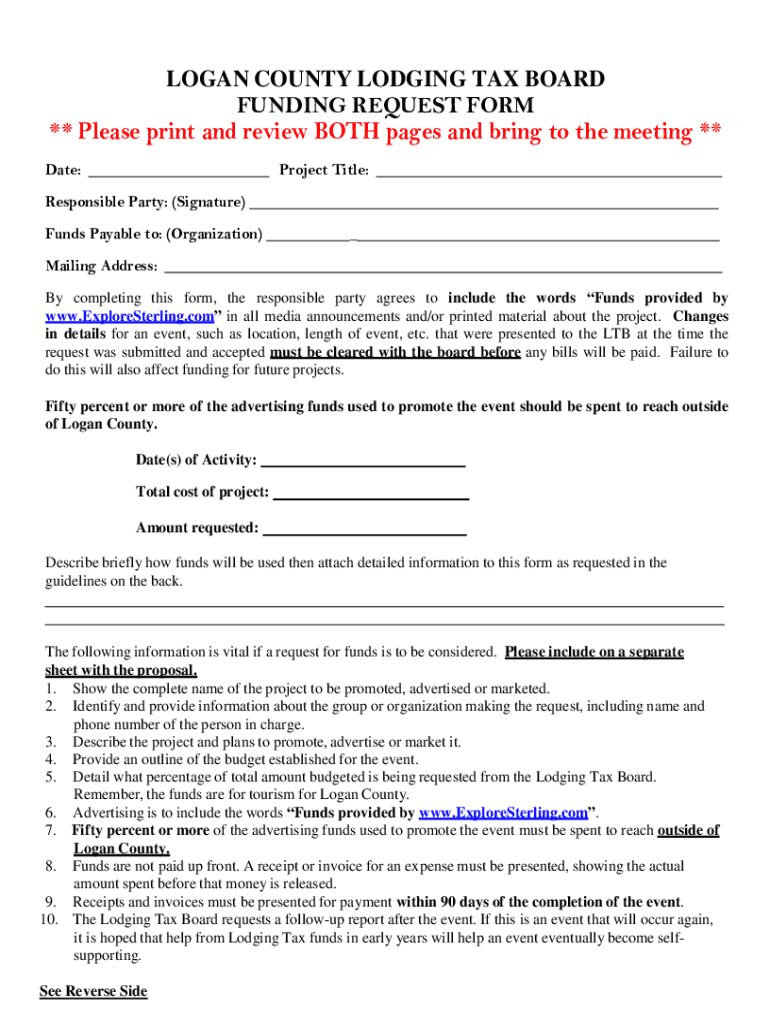  LOGAN COUNTY LODGING TAX BOARD FUNDING REQUEST FORM ** Please 2016-2024