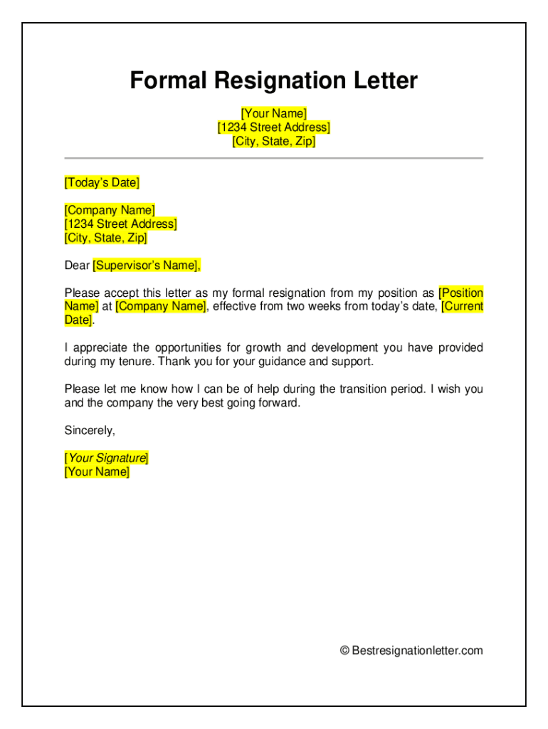 Resignation Letter for Service Crew  Form