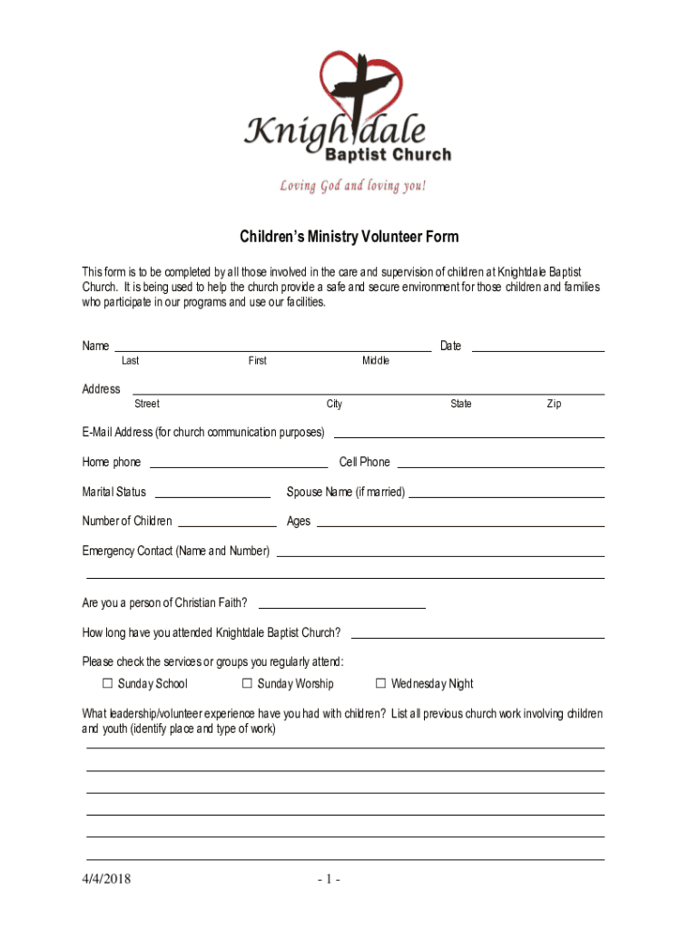 Children&#039;s Ministry Volunteer Application Form Template 10 Church Volunteer Application Form Templates in PDFDOC10 Church V