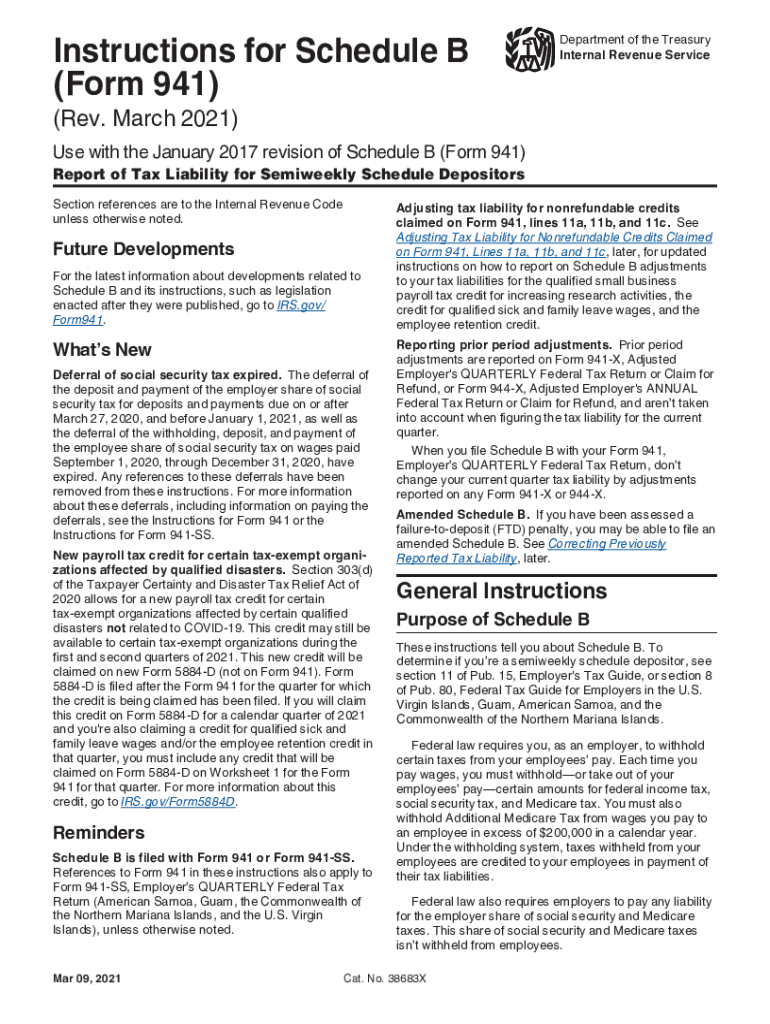  Schedule B Form 941 Internal Revenue Service 2021
