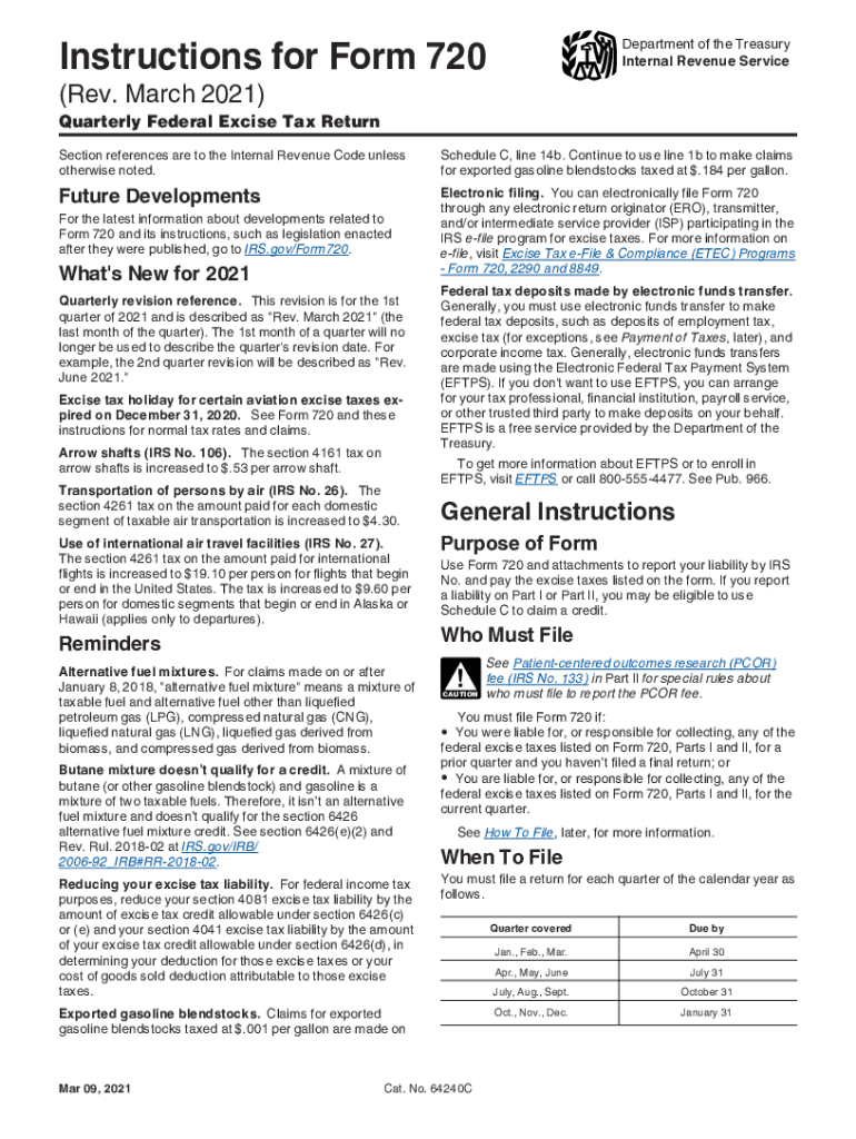  Instructions for Form 720 Department of the Treasury Internal 2021