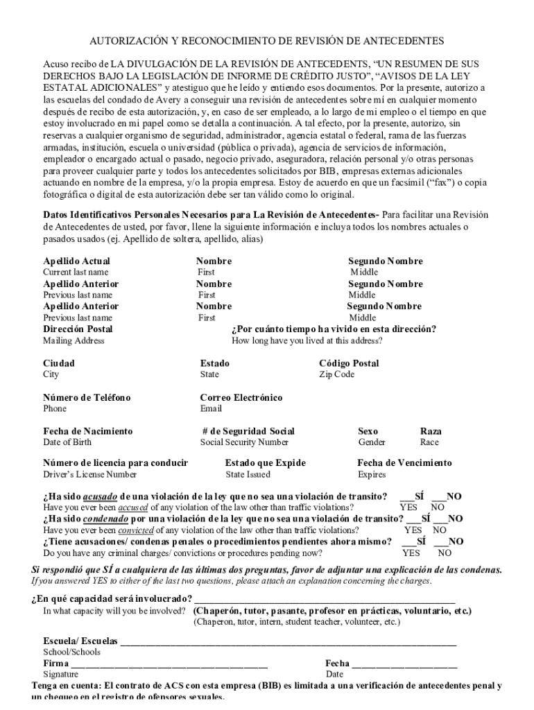 Background Check Authorization Form Spanish DOCX