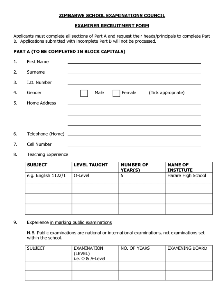 ZIMSEC Examiner Application Form Download Archives