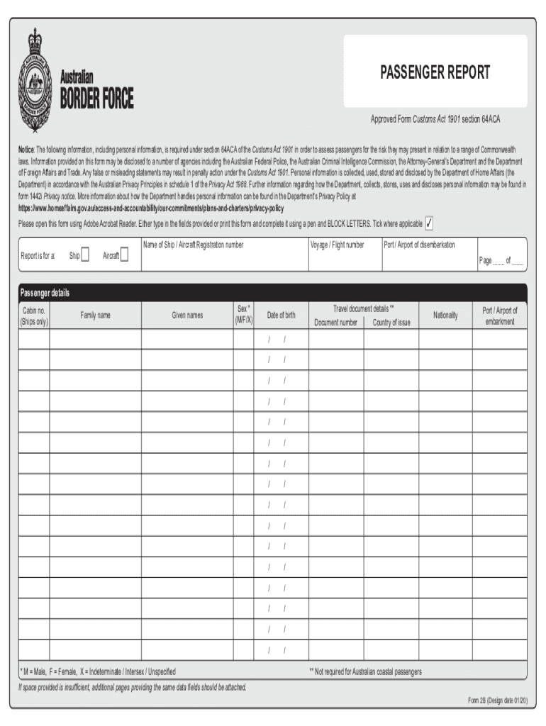 Form 2B Passenger Report Form 2B Passenger Report