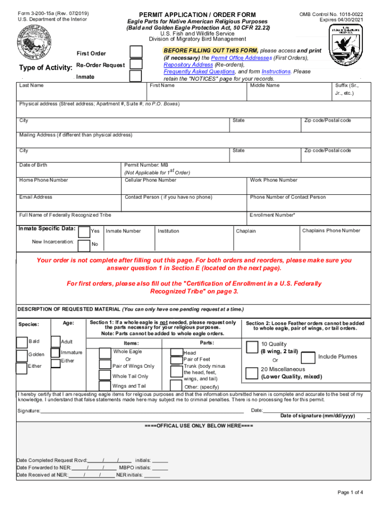 U S Fish and Wildlife Service Form 3 200 15A