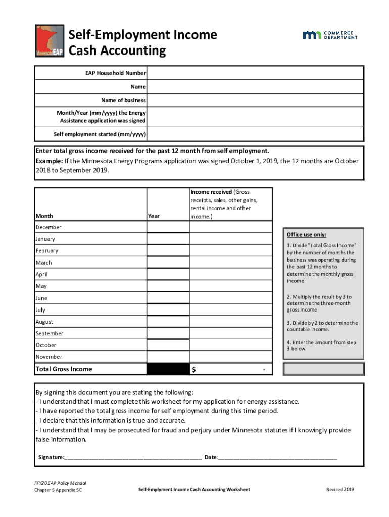  MN Self Employment Income Cash Accounting 2019-2024