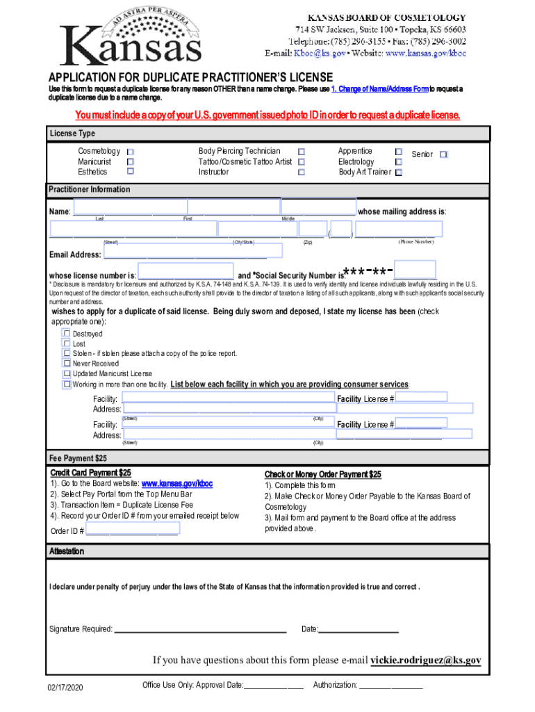 APPLICATION for DUPLICATE PRACTITIONERS LICENSE  Form